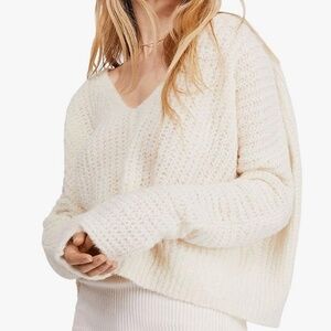Free People Fuzzy Oversized Moonbeam Alpaca Blend Deep V Neck Cropped Sweater
